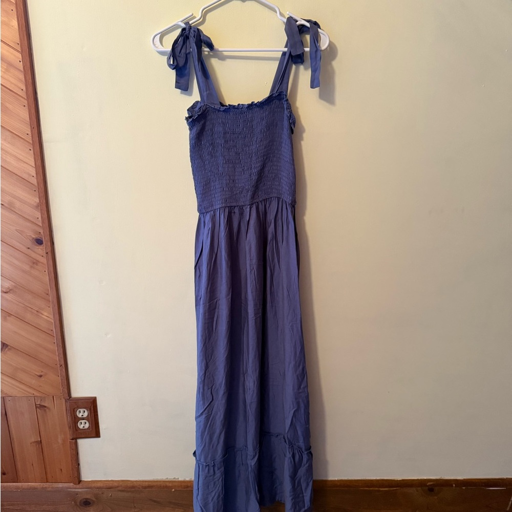 Blue Sleeveless Square Neck Sundress